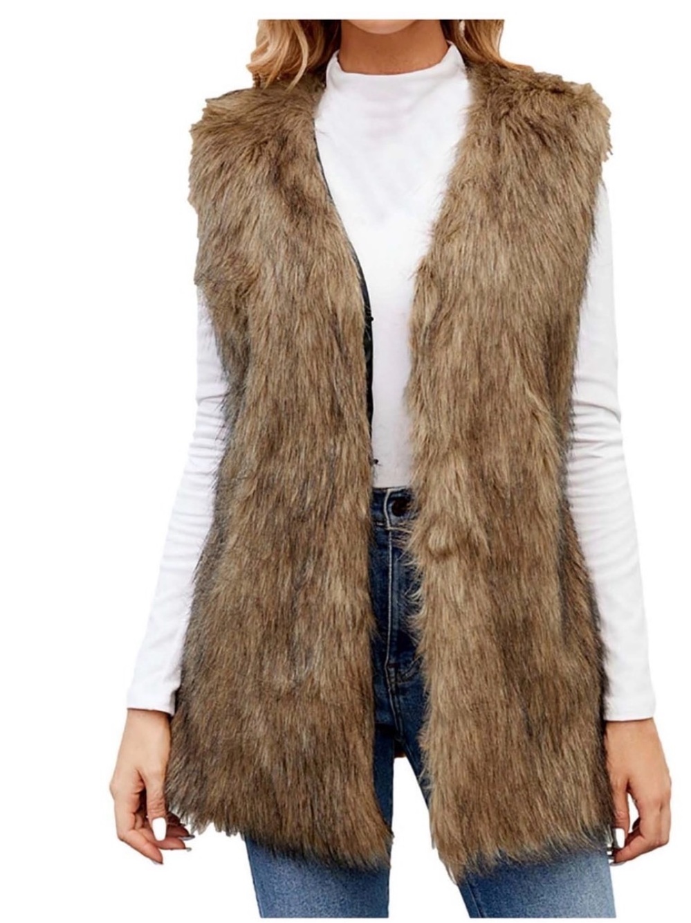 Faux Fur Open Front Vest in Taupe